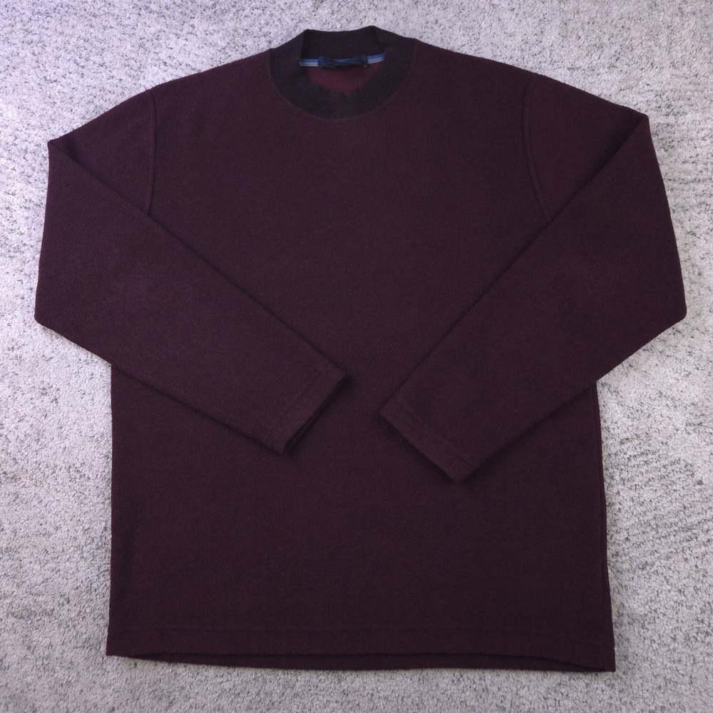 Zegna Sport Sweater Mens Large Pullover Fleece Mock Neck Ermenegildo Burgundy